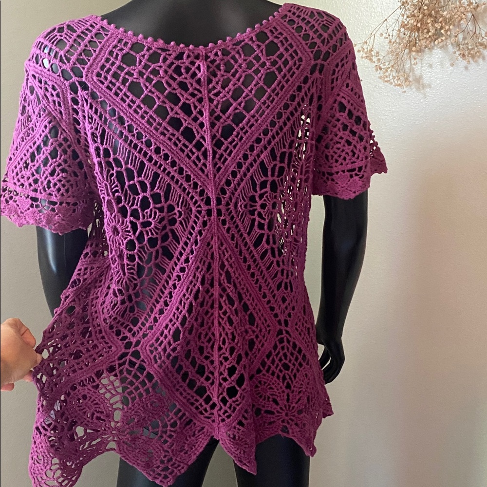 Purple Crochet Short Sleeve Top - Picture 10 of 11